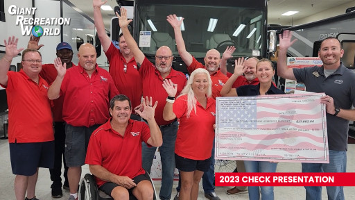 Giant Recreation World Breaks Record With $45,897 Donation to National Veterans Homeless Support